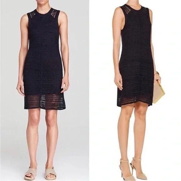 Theory "Nirlee Sag Harbor" Black Crochet Linen Blend Dress Size M Medium EUC!! - Picture 1 of 6